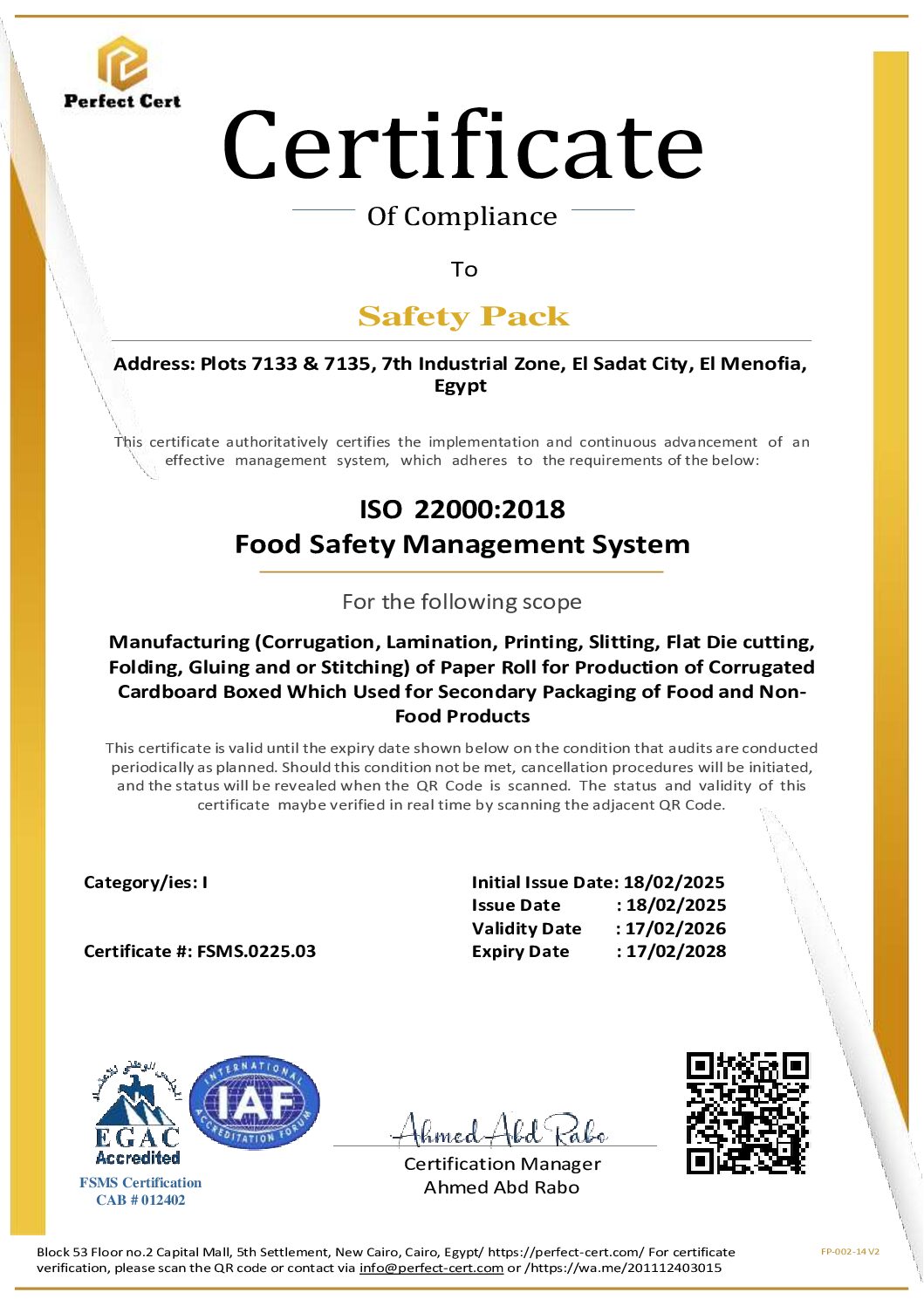 FP-004-13 Perfect Cert - ISO 22000